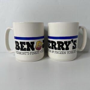 2 Vtg Ben & Jerrys Mugs Vermonts Finest Ice Cream Frozen Yogurt Pfaltzgraff USA
